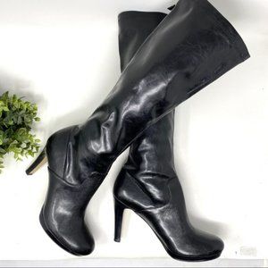 Franco Sarto Black Knee High Vegan Patent Leather Heeled Boots 9M